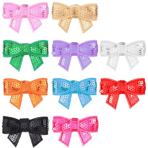 Bügelflicken Mädchen 10 Stück Mini Schleife Pailletten Flicken Glitzer Aufnäher Kinder Minischleife Aufbügeln Aufnähen Bestickte Patches Schleifen für Geschenk Kleidung Jacken DIY Zubehör Dekoration