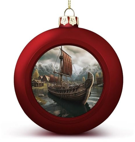 2024 Weihnachtskugel-Ornamente, groß, bruchsicher, altes Boot, Weihnachtsbaumschmuck, Kugeln, roter Stil, hängende Weihnachtsschmuck für Weihnachtsbaum, Feiertagsdekoration