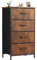 Sweetcrispy Kommode mit 4 Schubladen, Stoff Schubladenschrank, Schmal Schrank, Kommode Schlafzimmer, Industrial Stil für Wohnzimmer, Kinderzimmer, Flur Aufbewahrungsschrank, Braun