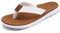 KuaiLu Chanclas Mujer Verano Playa Piscina Cuero y Tela Flip Flops Señoras Comodas Piel Planas Caminar Sandalias De Dedo Antideslizante Yoga-Espuma Chancletas Caqui Blanco 38