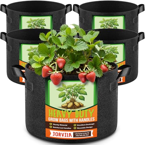 Jorvila Lot de 5 sacs de culture épais de 15 litres en tissu non tissé avec poignées durables, pot de fleurs très résistant pour tomates, pommes de terre et légumes