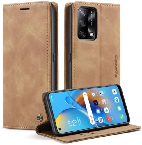 Handyhülle für Oppo F19/F19S/A74 4G/A95 4G/Reno6 Lite Hülle, Klapphülle Premium Lederhülle Klappbar Flip Case Tasche Magnet Kartenfach Standfunktion Klapphülle Schutzhülle für Oppo F19,Braun