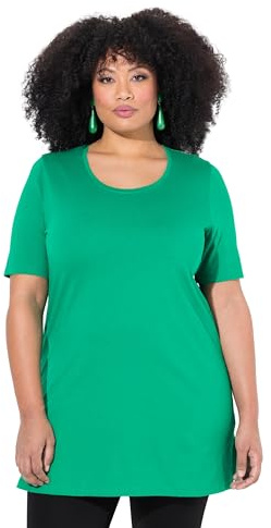 Ulla Popken Damen große Größen Übergrößen Plus Size Longshirt, A-Linie, Rundhalsausschnitt, Halbarm smaragdgrün 66+ 839653459-66+