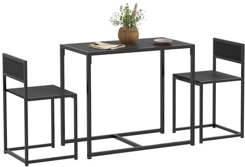 HOMCOM Dining Table and Chairs Set 2, Dining Room Sets, Rectangular Space Saving Table and 2 Chairs for Compact Kitchens, Steel Frame, Black