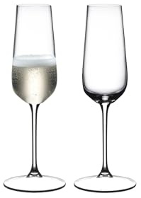 Riedel Champagne Flute - Crystal Glass - 8,454oz (full) - Set of 2-6424/08 - Grape At Premium Sparkling Wine Glass, Dishwasher Safe