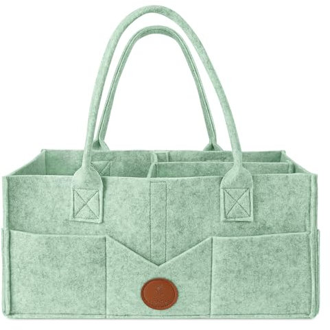 Maliton Wickeltisch Organizer, Baby Windel Caddy Newborn Essentials, Robuster Tragbarer Filztasche, Baby Aufbewahrungskorb mit Herausnehmbaren Fächern, Windeltasche als Babyparty Gutes Zeug, Grün