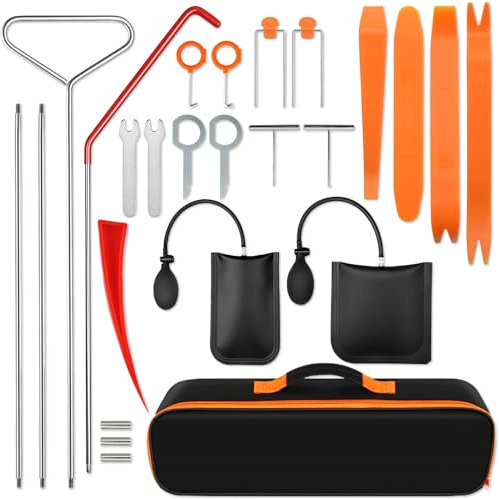 XSBAIHUO 25PCS Car Tool Kit - Emergency Essential Automotive Tool Kit with Hook & Air Pump, Portable Case for Emergency Repairs