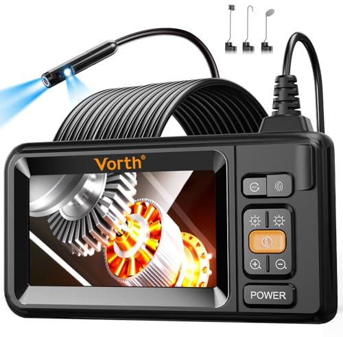 Vorth Endoskopkamera mit Licht, 4.3 IPS Bildschirm Inspektionskamera mit 8 LED Licht, 10M Semi-Rigid Kabel Endoskop Kamera, IP67 Wasserdicht 1080P HD Rohrkamera -Dual Lens