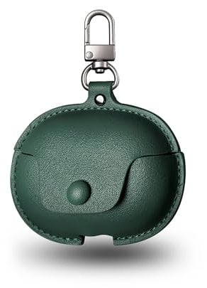 Case for JBL Tune Beam 2 Wireless Earbuds,Daunke PU Leather Soft Protective Cover,Includes a Carabiner to Prevent Loss,Drop-Proof,Waterproof,Lightweight and Portable,Blackish Green