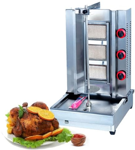 Stainless Steel Vertical Rotisserie Gas Cooker for Perfect Chicken, Tacos, and Kebabs - Compact Countertop Roasting Solution