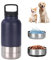 3-in-1 Dog Water Bottle, Stainless Steel Insulated Puppy Water Bottle with Detachable Food&Water Bowl, Portable Dog Water Bottles for Walking, Travel, Camping (navy)