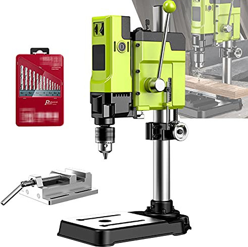 Prensa de taladro de mesa con tornillo de banco, máquina de taladro de pilar ajustable de 6 velocidades para perforación precisa y reparaciones de banco de trabajo