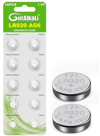 AG6 10er Alkaline Knopfzellen Batterien 1,5V, SR920SW Uhrenbatterien Silberoxid – Pack Knopfzellen AG6 LR920 LR69