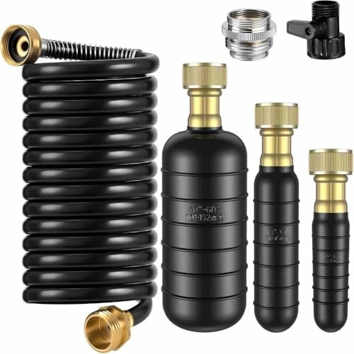 3-teiliges Ablaufblasen-Set mit Hochdruck-Gummiblasen, 3 m einziehbarem Schlauch, Messingadapter und Absperrventil für effiziente Rohrreinigung in Waschbecken, Duschen, Pools und Abflüssen, Schwarz