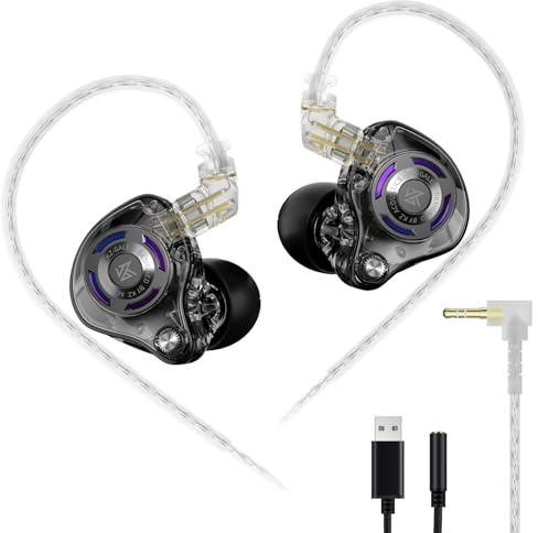 KZ Auriculares con Cable, Aislamiento de Ruido en monitores de oído, diseño de Gancho para la Oreja Que Nunca se Cae, Controlador superlineal IEM para músicos, Cantantes, en Escenario, Estudio (Nomic