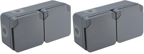DEBFLEX - Cyklone - Double Prise Extérieure Etanche - Prise Electrique Murale IP55 - Intérieur/Extérieur - Installation En Saillie - Anthracite - 75 x 150 x 55 mm (Lot de 2)