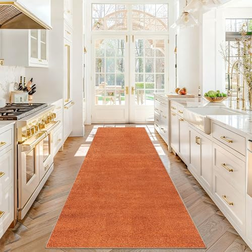 Stqyeiw Läufer Teppich für Flur 90 x 250 cm Lang rutschfest Küchenläufer Teppich Läufer für Küche Waschbar Teppichläufer Flur Teppich Küchenteppich für Eingang Schlafzimmer Korridor Waschküche Orange