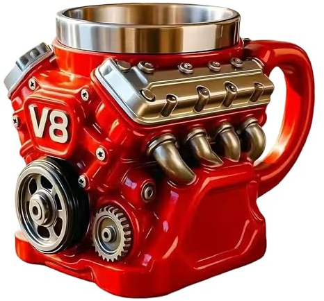 zhongko Retro V8 Engine Coffee Mug, Stainless Steel Coffee Cup, 3D Mechanical Engine Mug with Double Wall Insulation, Car Mugs for Father's Day, Husband, Mechanic and Car Enthusiast