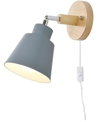KHUKHU Nordische Minimalistische Rotations-Wandleuchte, Holz-Metall-Stecker-Wandleuchte Mit Schalter, Wandleuchte For Kinderzimmer, Nachttisch, Lesezimmer, Wohnzimmer, Flur, Hotel(G)