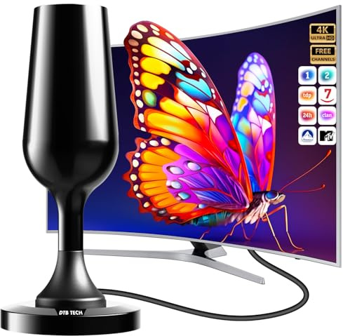 Antena TV Interior TDT Digital portátil HD Potente, Antena portatil TV Digital Inteligente HD Interior,Soporte 4K 108P Canales Locales, Antena TDT Interior fácil de Instalar, Antena TV Cable 8.2ft