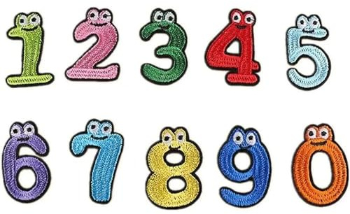 AYZDJ 10 Pack Iron-On Number Patches - DIY Fabric Numbers for Clothing, Kids Birthday T-Shirts, Sports Jerseys & Costume Decorations