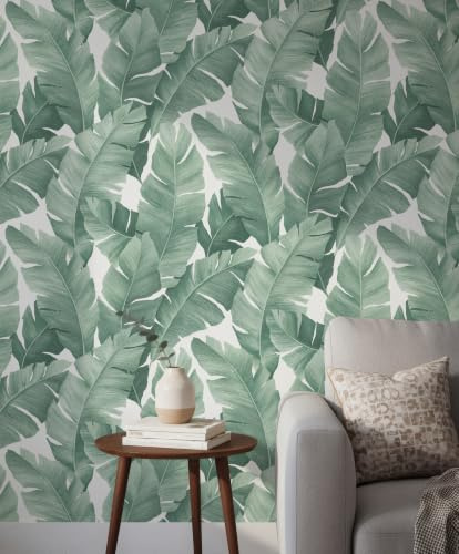 marburg Selbstklebende Tapete Weiß, Grün Blätter Floral Dschungel Pflanzenmotiv für Wand und Möbel Möbelaufkleber Folie 6,00 x 0,53m Made in Germany