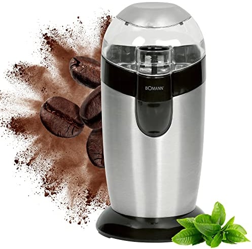 Bomann elektrische Kaffeemühle | Edelstahlschlagmesser | Fassungsvermögen 40 Gramm | Aromaschutz | 120 Watt Motor | Edelstahl-Bohnenbehälter | KSW 445 CB inox