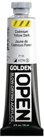 GOLDEN OPEN Slow-Drying Acrylics, Cadmium Yellow Dark, 2 fl. oz. Tube
