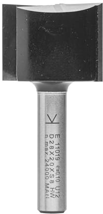 ENT 11019 Fresa ranuradora, en carburo, vástago (S) de 8 mm, diámetro (D) de 28 mm, longitud de corte (NL) de 20 mm, longitud del vástago (SL) de 32 mm, longitud total (GL) de 52 mm, con corte básico de carburo