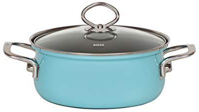 Riess, 0657-037 Kasserolle mit Glasdeckel, NOUVELLE KRISTALLBLAU, Durchmesser 20 cm, Höhe ohne Deckel 9 cm, Inhalt 2 Liter, Emaille, blau, Induktion