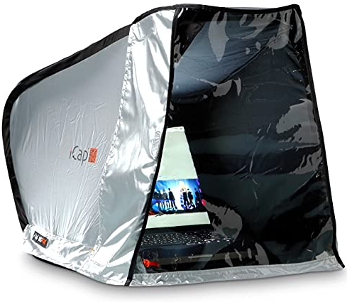 iCap MID Pro Notebookzelt - Faltbares Protektor-Zelt für MacBook / Notebook / Laptop. Outdoor Schutz vor Sonnenlicht, Regen, Staub und Kälte. Opak, wasserdicht, reflektierend. Mit einem abnehmbaren, transparenten FRONT COVER. Größe MID für 14” bis 16”