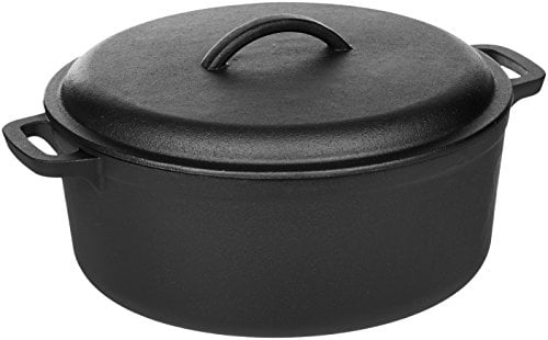 Amazon Basics Rund Schmortopf aus bereits eingebranntem Gusseisen, zwei Griffe, 6,62 l, Schwarz