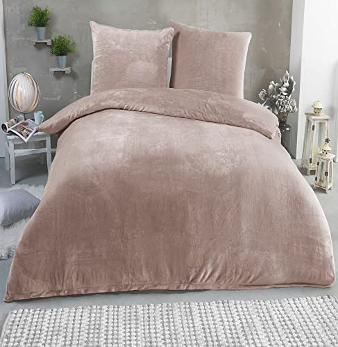 MALIKA Winter Plüsch Bettwäsche Nicky-Teddy Cashmere Coral Fleece 135x200 155x220 200, Größe:155 x 220 cm, Designe:Taupe