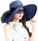 JOYEBUY Damen Schlapphut mit großer Krempe, Schleife, Strohhut, faltbar, aufrollbar, Marineblau, Einheitsgröße