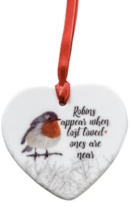 Maisie Moo Gifts Limited Robins Appear When Lost Loved Ones Are Near Ceramic Heart Shaped Memorial Remembrance Christmas Tree Decoration Ornament