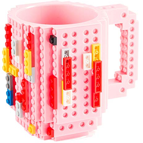 Build on Brick Mug Bausteine Kaffeetasse - Bausteine Tasse Bauklötze Kaffee-Becher 350ml (Pink)