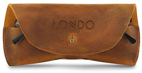 Londo Custodia per occhiali da vista e occhiali da sole in vera pelle con chiusura a bottone