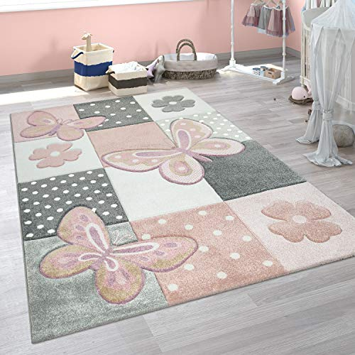 Paco Home Teppich Kinderzimmer Junge Mädchen Kinderteppich Spielteppich Kurzflor Regenbogen Bauernhof Einhorn Schmetterling Hase, Grösse:160x230 cm