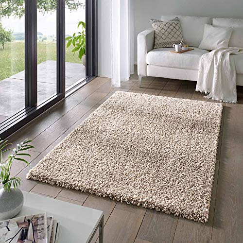 Taracarpet Shaggy Teppich Wohnzimmer Venezia Hochflor Langflor Teppiche modern Beige 140x200 cm