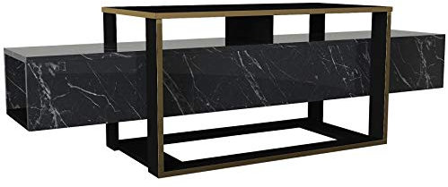 moebel17 Bianc TV Lowboard Anbauwand Board Tisch Fernsehtisch Schrank für Wohnzimmer, Dunkelgrau Marmor Optik, Holz, für Fernseher bis 48 Zoll, Stauraum, Designerstück 160 x 49,8 x 46,1 cm D5286