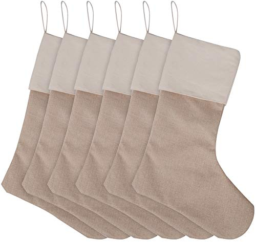 Sackleinen Weihnachtsstrümpfe 6er Pack, Weihnachten hängende Taschen Weihnachtsfeiertagsstrumpf Weihnachtsbaum Kamin hängende Ornamente Geschenkhalter Weihnachtsdekorationen