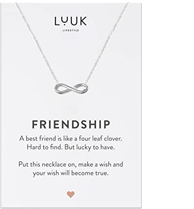 LUUK LIFESTYLE Damen Halskette mit Anhänger und HAPPINESS Spruchkarte, Edelstahl, 50cm verstellbar, wasserfest, Geschenk für Freundin, Frau, beste freundin, Glücksbringer, Silber|Gold|Roségold