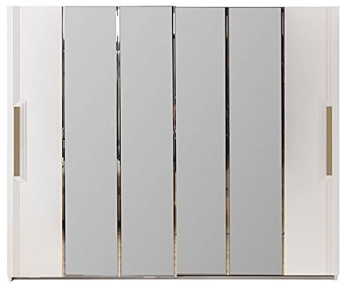 Casa Padrino Luxus Schlafzimmerschrank Weiß/Gold 260 x 70 x H. 220 cm - Verspiegelter Massivholz Kleiderschrank mit 2 Schiebetüren - Luxus Schlafzimmer Möbel