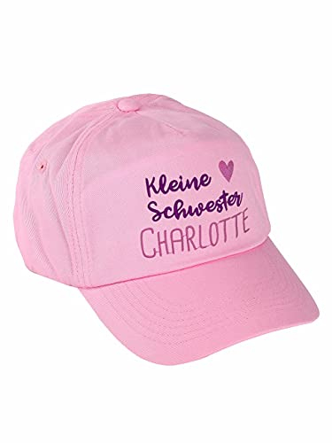 Striefchen® Basecap für Kinder Geschwister Bestickt mit eigenem Namen Kleine Schwester, Rosa
