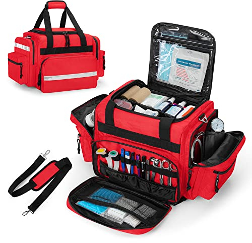 Damero Medizinische Trauma Tasche leer, professionelle Ersthelfer Tasche mit mehreren Taschen für medizinisches Zubehör,Rot