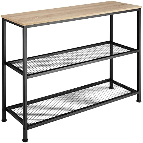tectake® Industrial Konsolentisch schmal, Bartisch Konsole, Kommode mit 2 Ablagen, Beistelltisch für Wohnzimmer Flur, Sideboard, Regal oder Blumenbank - Industrial Holz hell, Eiche Sonoma