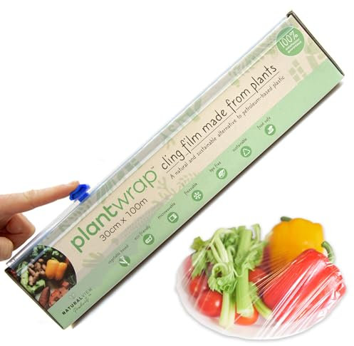 Plantwrap Eco Cling Film Made from Plants, Food Wrap, 30cm X 100m Large Roll, Free from BPA & Phthalates, Alternative to Beeswax, Microwave & Freezer Safe, Recyclable, Vegan