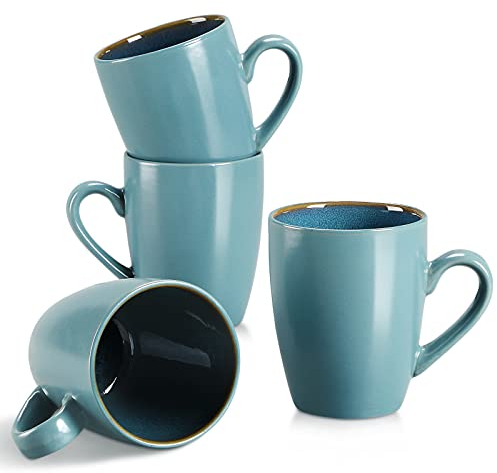 Kaffeetassen Steingut, vancasso BUBBLE 4-teiliges Tassen Set, 380ml Kaffeebecher mit Henkel