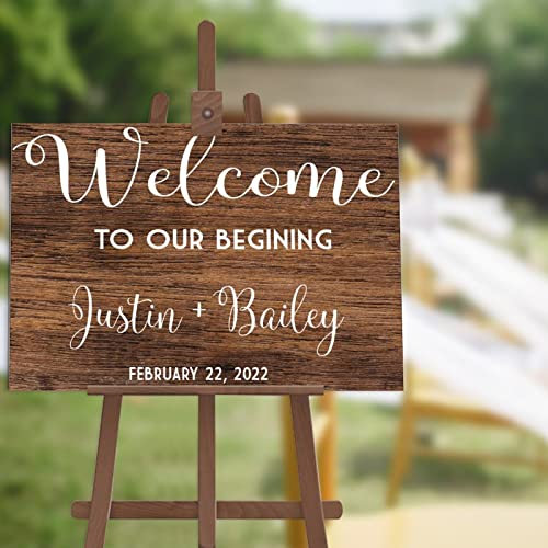 Panneau de bienvenue de mariage | Panneau de bienvenue en bois personnalisé | Panneau de bienvenue à notre début, panneau de bienvenue de mariage, panneau de cérémonie personnalisé 30,5 x 45,7 cm