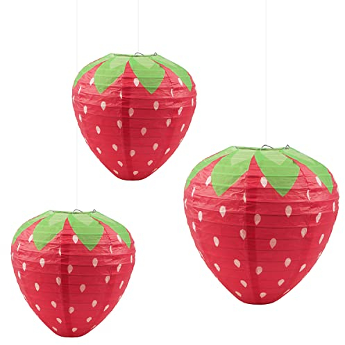 Songjum 3 Stück Erdbeer Papier Laternen Sehr Erfrischend für Halloween Geburtstag Hochzeit Babyparty Party zum Thema Obst Dekorationen